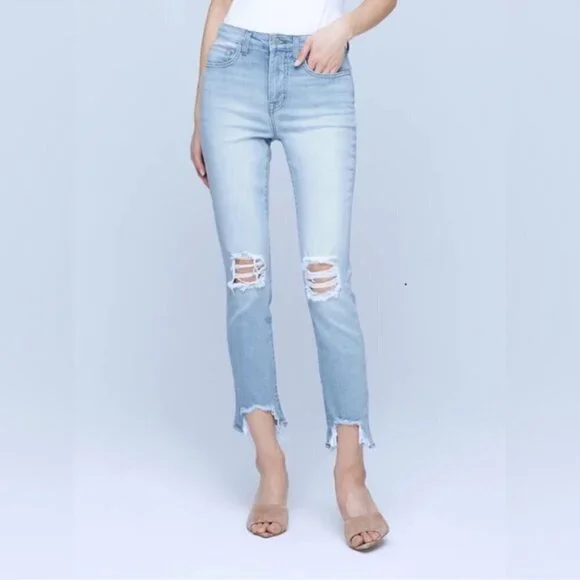 LAGENCE Jeans Denim Catalina High Line Distressed Cropped Size 27 - Picture 1 of 16